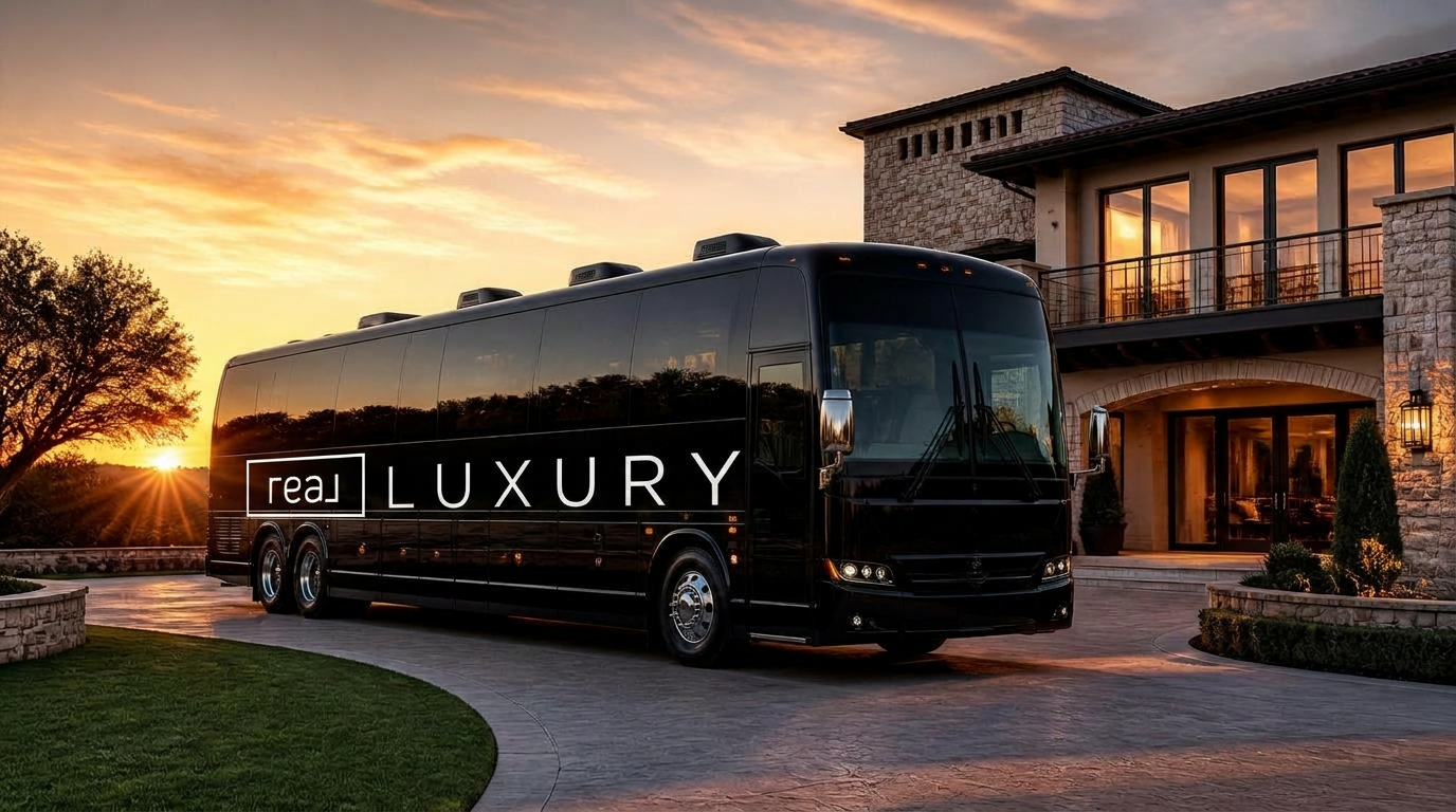 The Real Luxury Division coach in front of a North Texas estate